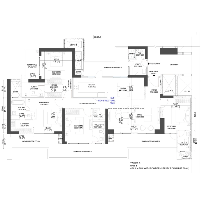 Godrej Sector 63A 4 BHK + Utility Floor Plan
